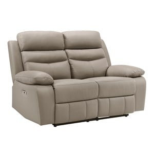 Pemberly Row Top Grain Leather Power Double Reclining Love Seat in Latte