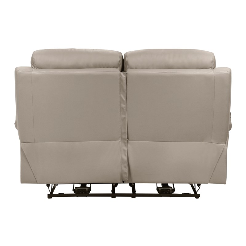 Pemberly Row Top Grain Leather Power Double Reclining Love Seat in Latte