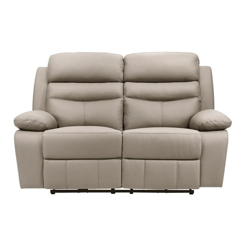 Pemberly Row Top Grain Leather Power Double Reclining Love Seat in Latte