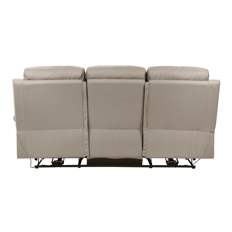 Pemberly Row Top Grain Leather Power Double Reclining Sofa with USB in Latte