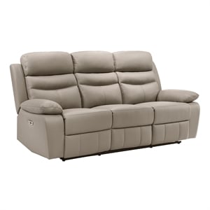 Pemberly Row Top Grain Leather Power Double Reclining Sofa with USB in Latte