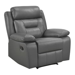 Pemberly Row Top Grain Leather Reclining Chair 300 lbs in Dark Gray