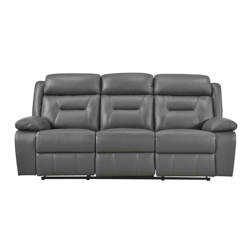 Pemberly Row Top Grain Leather Double Reclining Sofa 300 lbs in Dark Gray