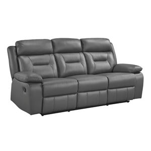 Pemberly Row Top Grain Leather Double Reclining Sofa 300 lbs in Dark Gray