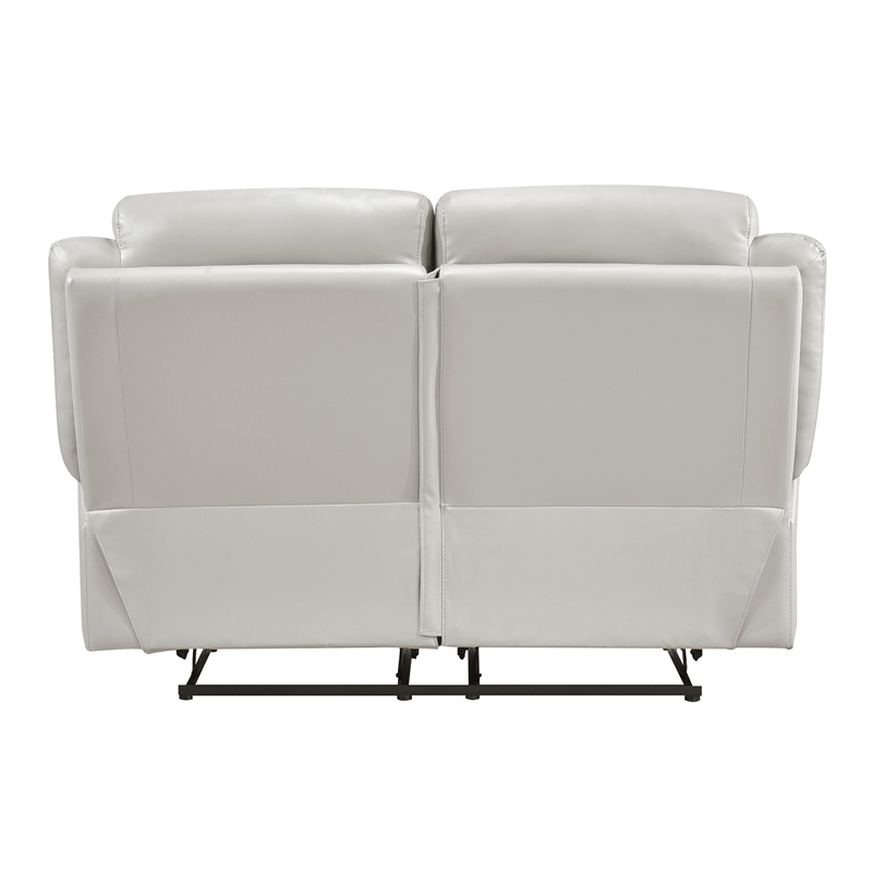 Pemberly Row Top Grain Leather Double Reclining Love Seat in Silver