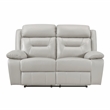 Pemberly Row Top Grain Leather Double Reclining Love Seat in Silver