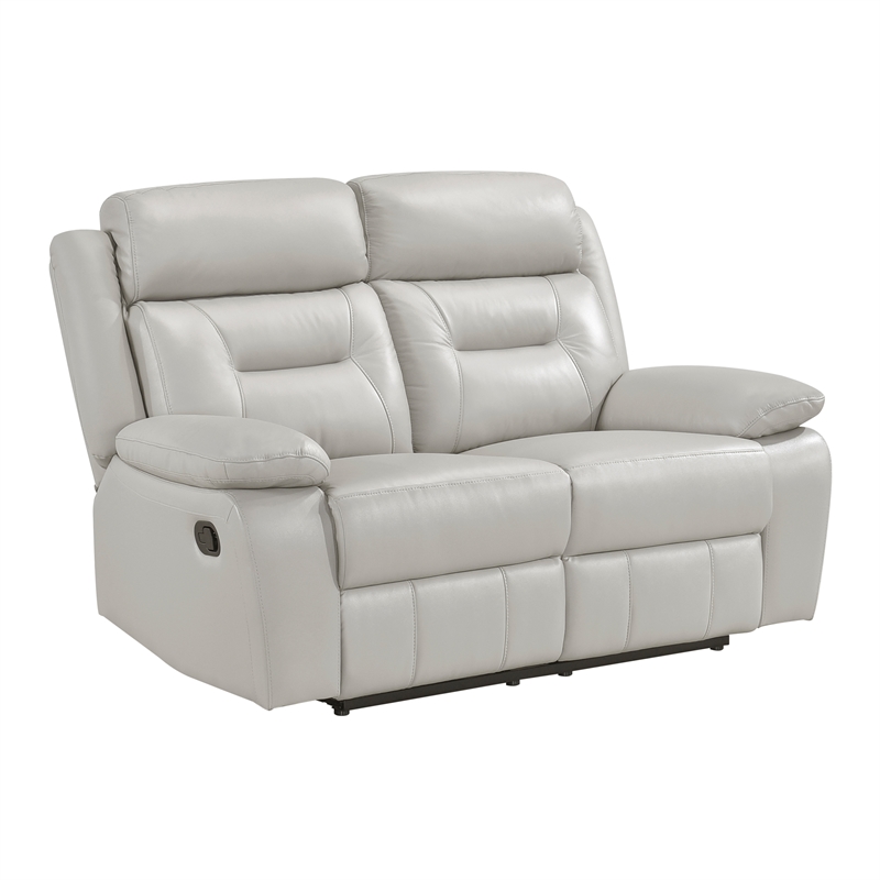 Pemberly Row Top Grain Leather Double Reclining Love Seat in Silver