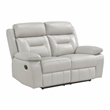 Pemberly Row Top Grain Leather Double Reclining Love Seat in Silver