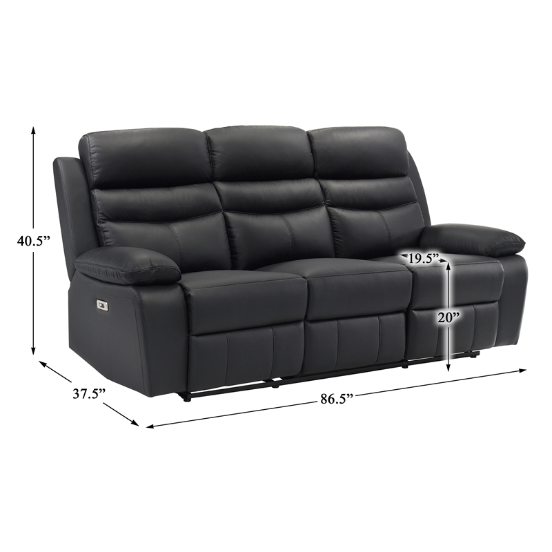 Pemberly Row 2-Piece Top Grain Leather Power Reclining Sofa Set in Black