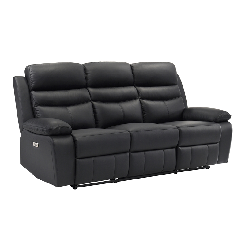 Pemberly Row 2-Piece Top Grain Leather Power Reclining Sofa Set in Black
