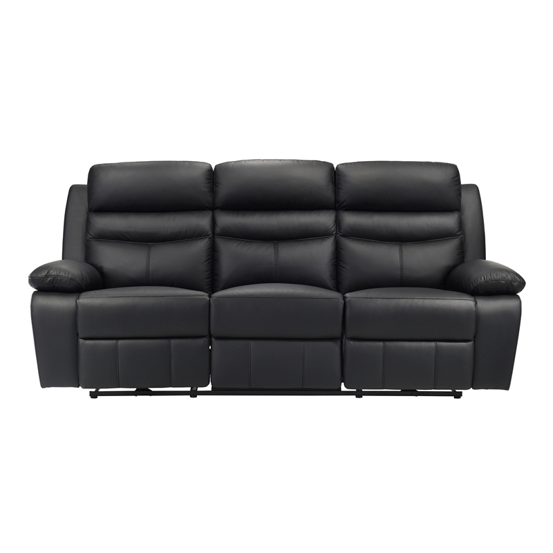Pemberly Row 2-Piece Top Grain Leather Power Reclining Sofa Set in Black