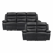 Pemberly Row 2-Piece Top Grain Leather Power Reclining Sofa Set in Black