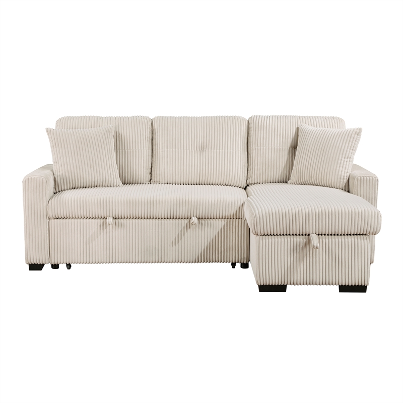 Pemberly Row 3-Piece Corduroy Reversible Sectional with Pull-Out Bed in Beige