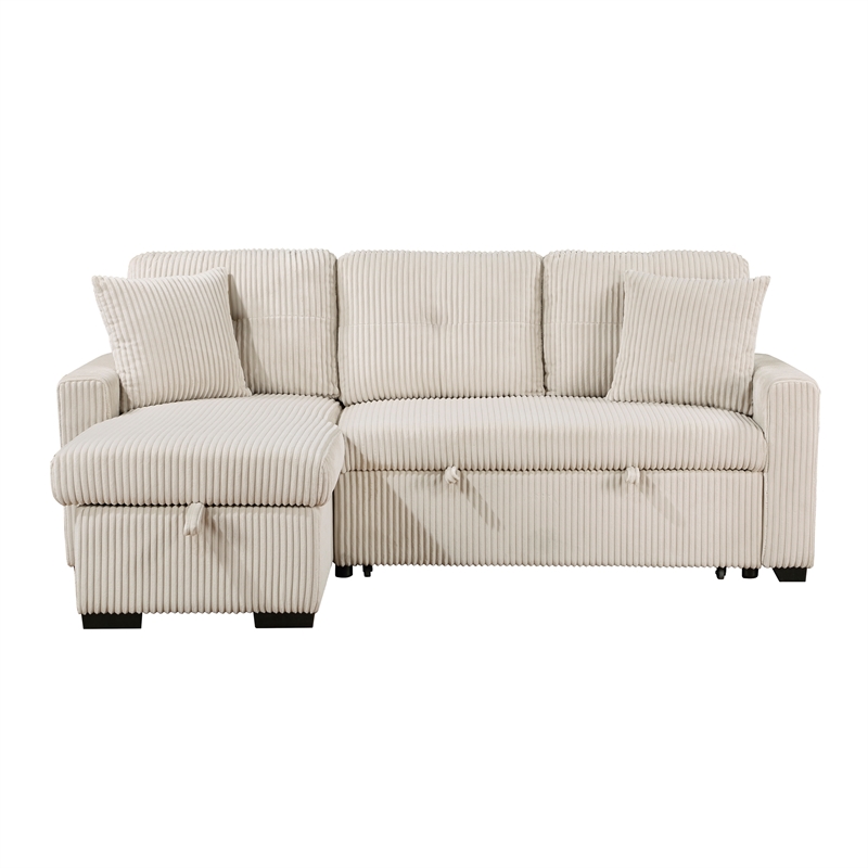 Pemberly Row 3-Piece Corduroy Reversible Sectional with Pull-Out Bed in Beige