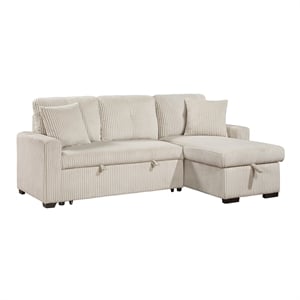 Pemberly Row 3-Piece Corduroy Reversible Sectional with Pull-Out Bed in Beige