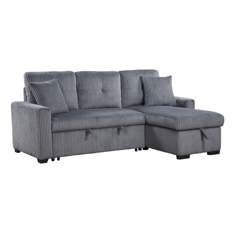 Pemberly Row 3-Piece Corduroy Reversible Sectional with Pull-Out Bed - Dark Gray