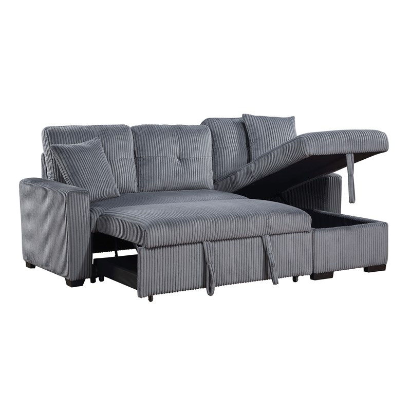 Pemberly Row 3-Piece Corduroy Reversible Sectional with Pull-Out Bed - Dark Gray