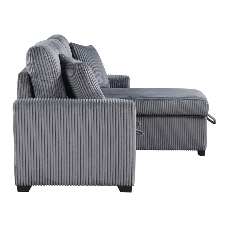 Pemberly Row 3-Piece Corduroy Reversible Sectional with Pull-Out Bed - Dark Gray