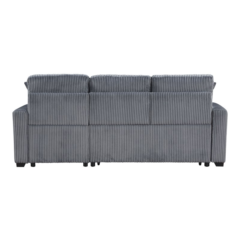 Pemberly Row 3-Piece Corduroy Reversible Sectional with Pull-Out Bed - Dark Gray