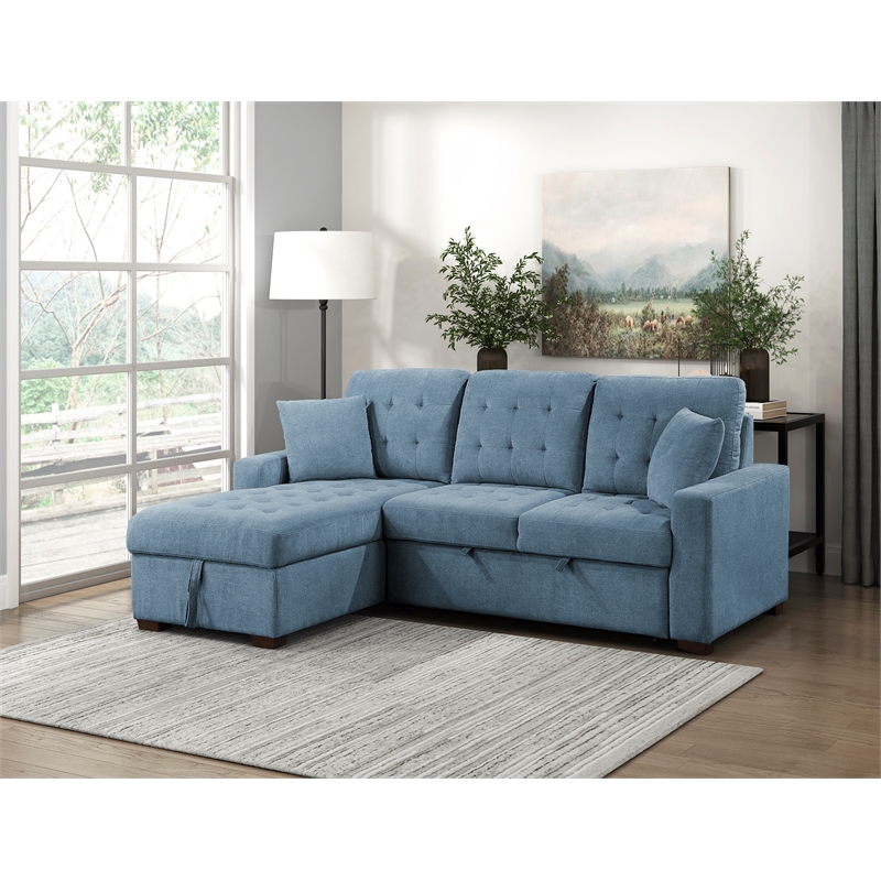 Pemberly Row 2-Piece Textured Fabric Sectional with Left Chaise and Bed in Blue