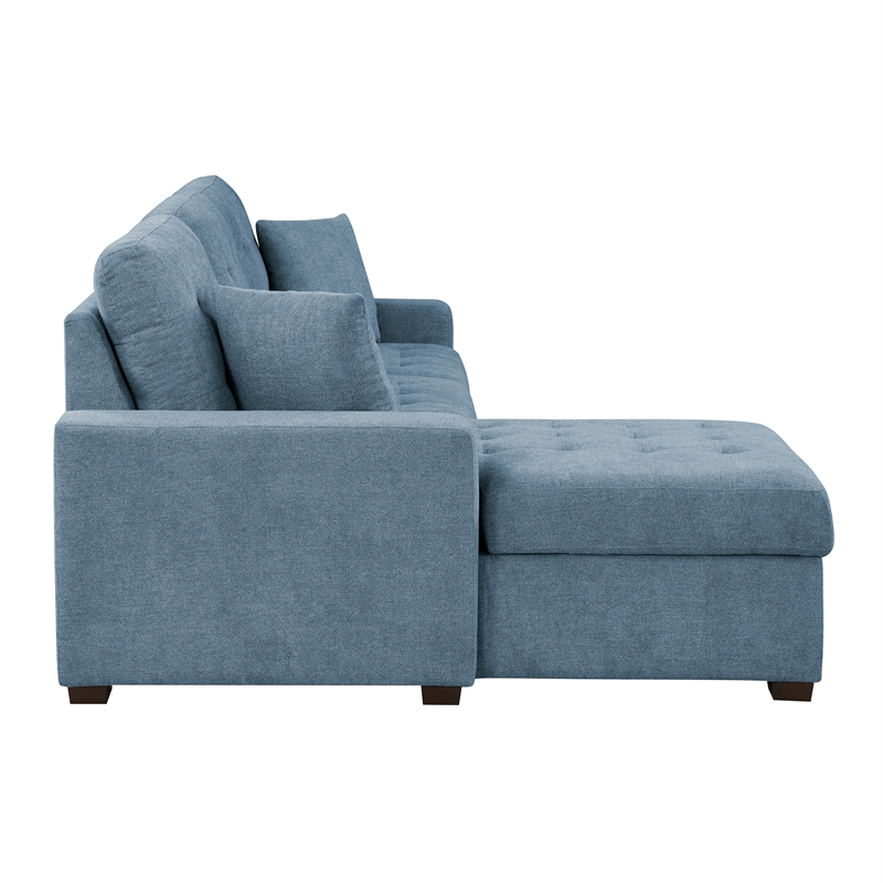 Pemberly Row 2-Piece Textured Fabric Sectional with Left Chaise and Bed in Blue