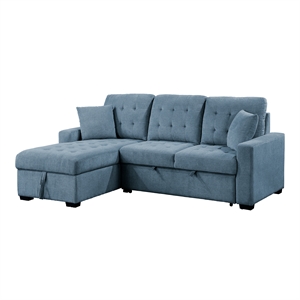 Pemberly Row 2-Piece Textured Fabric Sectional with Left Chaise and Bed in Blue