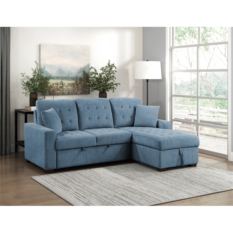 Pemberly Row 2-Piece Textured Fabric Sectional with Right Chaise and Bed in Blue