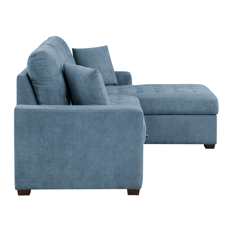 Pemberly Row 2-Piece Textured Fabric Sectional with Right Chaise and Bed in Blue