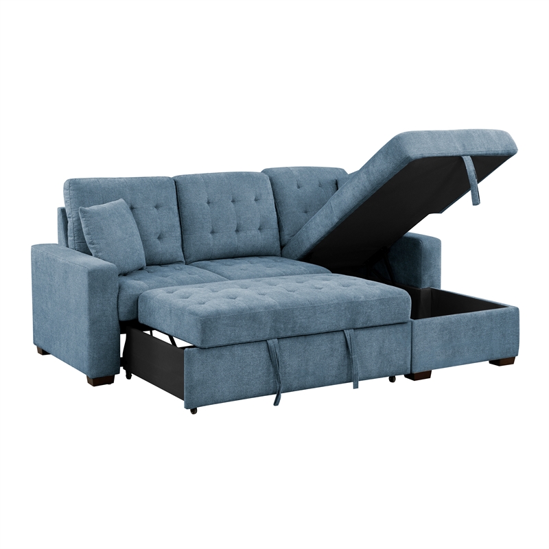 Pemberly Row 2-Piece Textured Fabric Sectional with Right Chaise and Bed in Blue