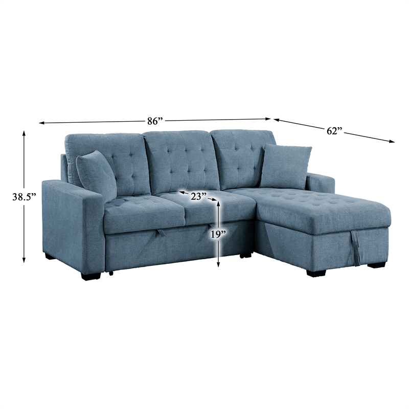 Pemberly Row 2-Piece Textured Fabric Sectional with Right Chaise and Bed in Blue
