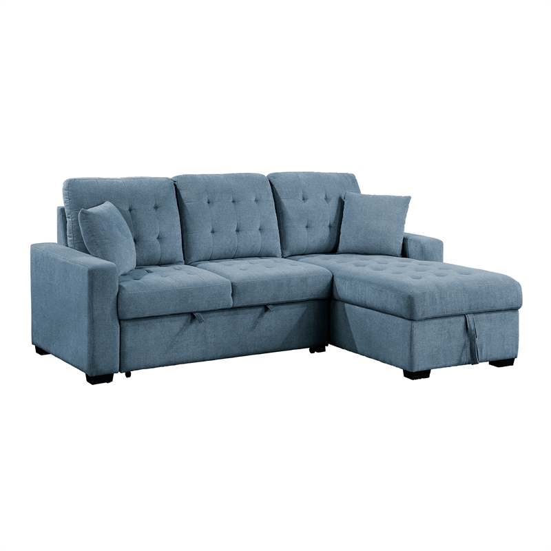 Pemberly Row 2-Piece Textured Fabric Sectional with Right Chaise and Bed in Blue