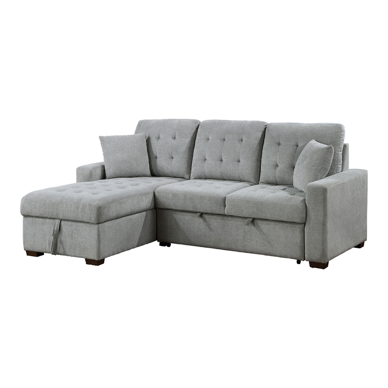 Pemberly Row 2-Piece Textured Fabric Sectional with Left Chaise and Bed in Gray