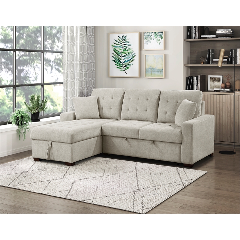 Pemberly Row 2-Piece Textured Fabric Sectional with Left Chaise and Bed in Sand