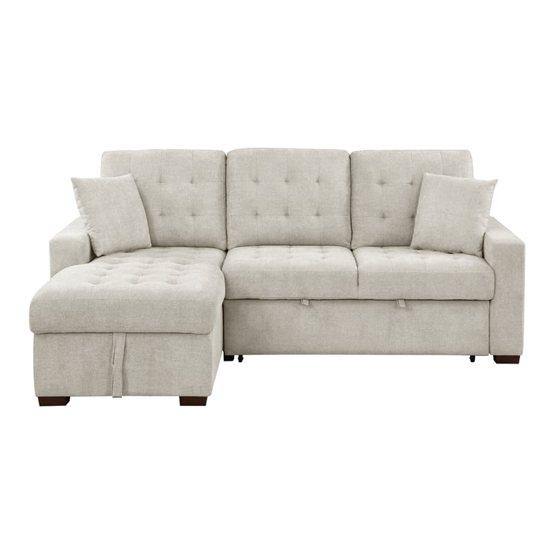 Pemberly Row 2-Piece Textured Fabric Sectional with Left Chaise and Bed in Sand