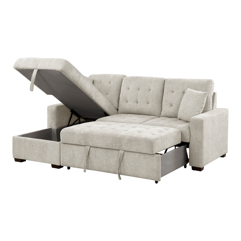 Pemberly Row 2-Piece Textured Fabric Sectional with Left Chaise and Bed in Sand