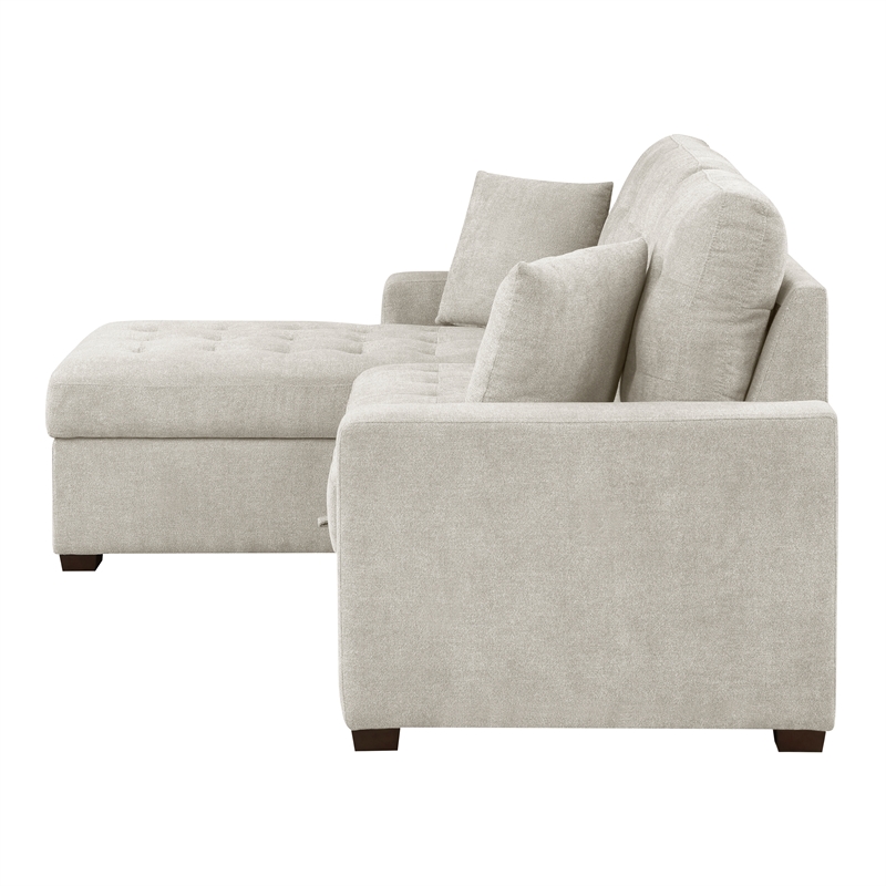 Pemberly Row 2-Piece Textured Fabric Sectional with Left Chaise and Bed in Sand
