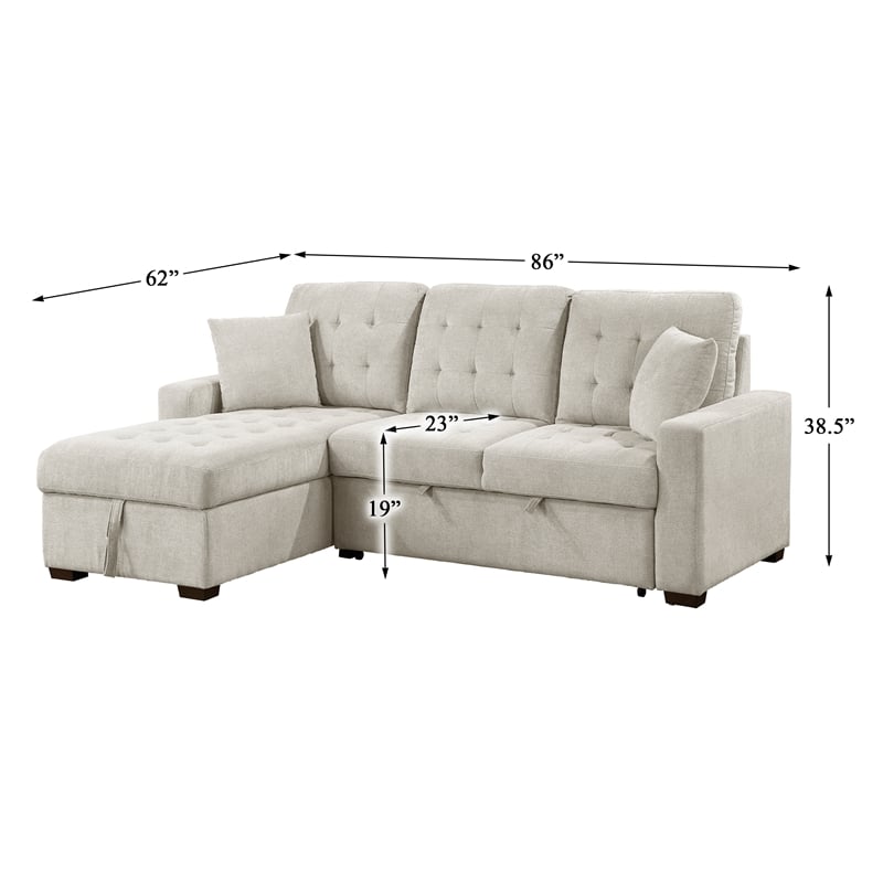 Pemberly Row 2-Piece Textured Fabric Sectional with Left Chaise and Bed in Sand