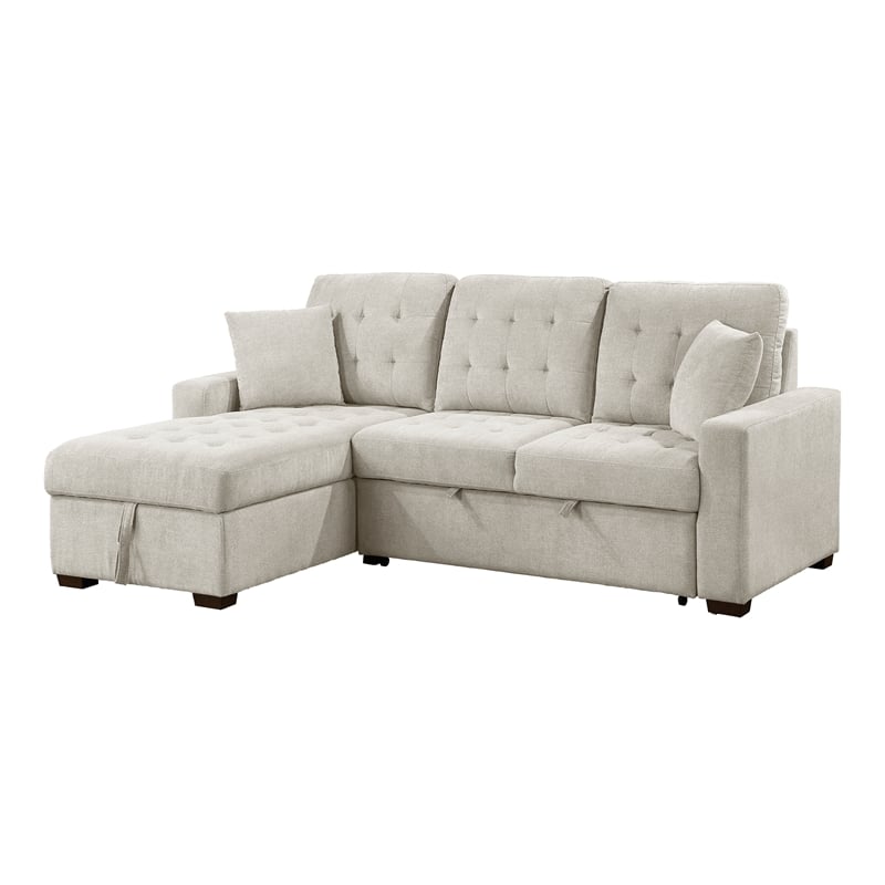 Pemberly Row 2-Piece Textured Fabric Sectional with Left Chaise and Bed in Sand