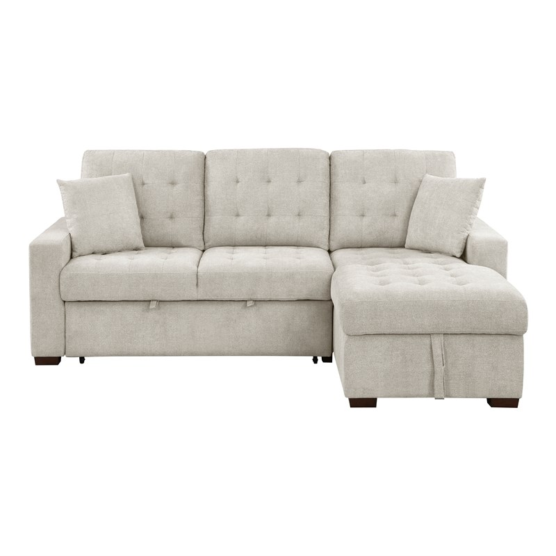 Pemberly Row 2-Piece Textured Fabric Sectional with Right Chaise and Bed in Sand