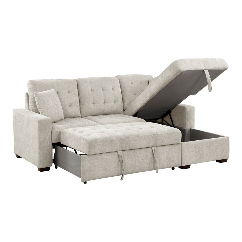 Pemberly Row 2-Piece Textured Fabric Sectional with Right Chaise and Bed in Sand