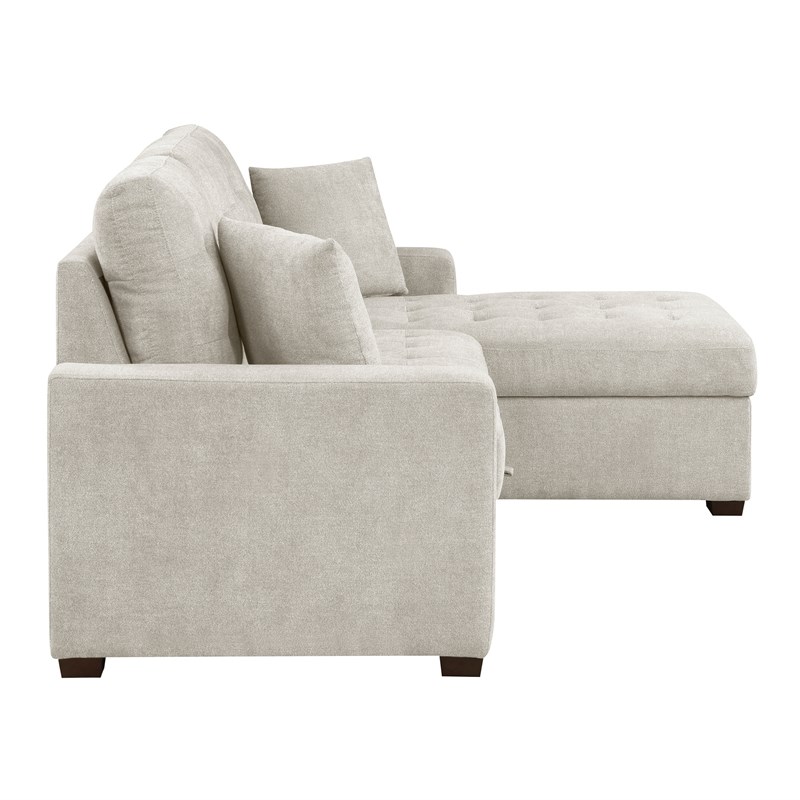 Pemberly Row 2-Piece Textured Fabric Sectional with Right Chaise and Bed in Sand