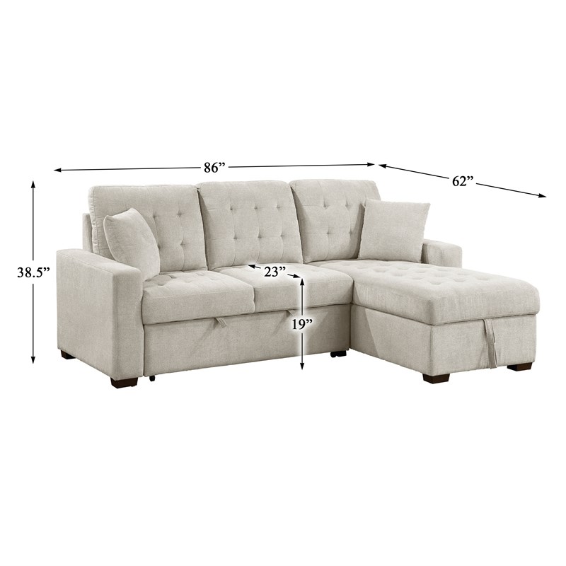 Pemberly Row 2-Piece Textured Fabric Sectional with Right Chaise and Bed in Sand