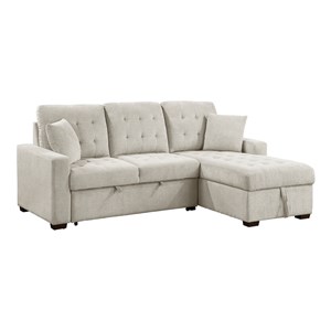 Pemberly Row 2-Piece Textured Fabric Sectional with Right Chaise and Bed in Sand