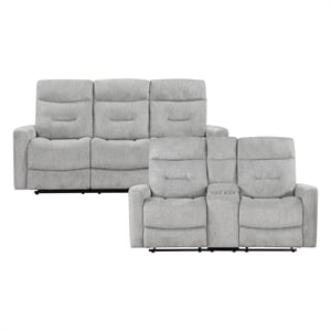 Pemberly Row 2-Piece Chenille Reclining Sofa Set with Console in Gray