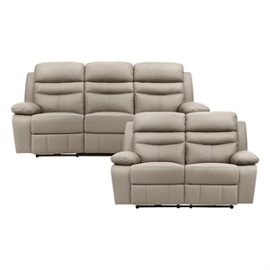 Pemberly Row 2-Piece Top Grain Leather Power Reclining Sofa Set in Latte