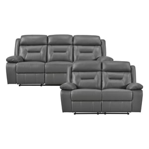 Pemberly Row 2-Piece Top Grain Leather Reclining Sofa Set in Dark Gray