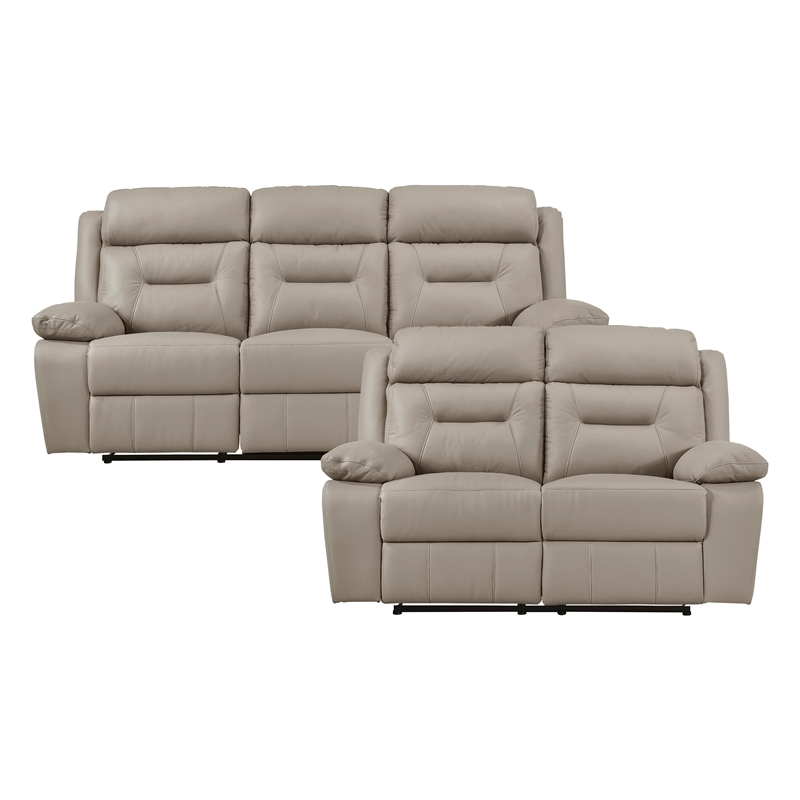 Pemberly Row 2-Piece Top Grain Leather Reclining Sofa Set in Latte