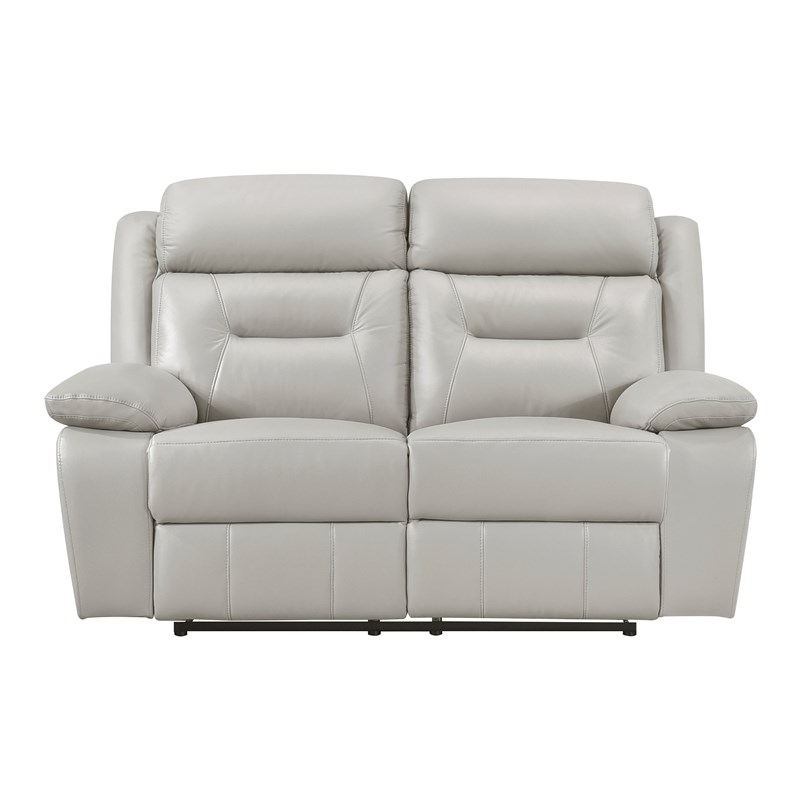 Pemberly Row 2-Piece Top Grain Leather Reclining Sofa Set in Silver