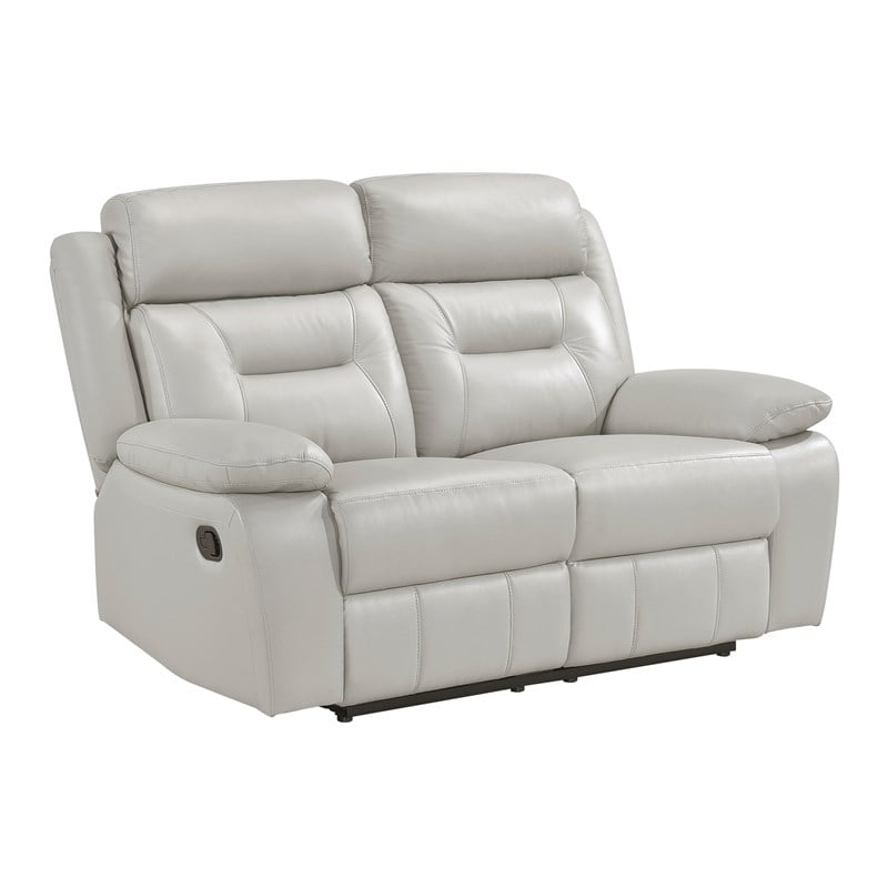 Pemberly Row 2-Piece Top Grain Leather Reclining Sofa Set in Silver