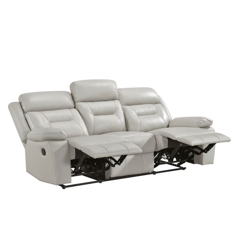 Pemberly Row 2-Piece Top Grain Leather Reclining Sofa Set in Silver